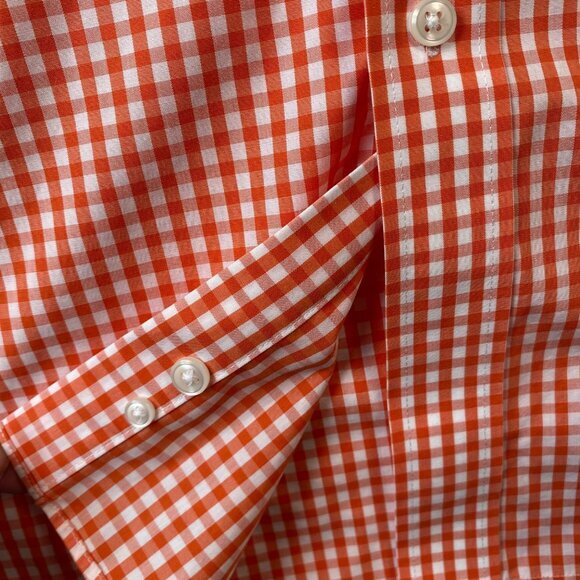 L.L. Bean Mens XXL Tall Orange/White Gingham Wrinkle-Resistant Short-Sleeve - Picture 5 of 7